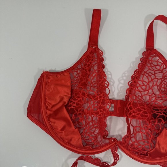 NEW Ann Summers [ Large 12-14 ]‎ Nya Sheer Embroidered Sequin Underwire Bra Red - Picture 5 of 11